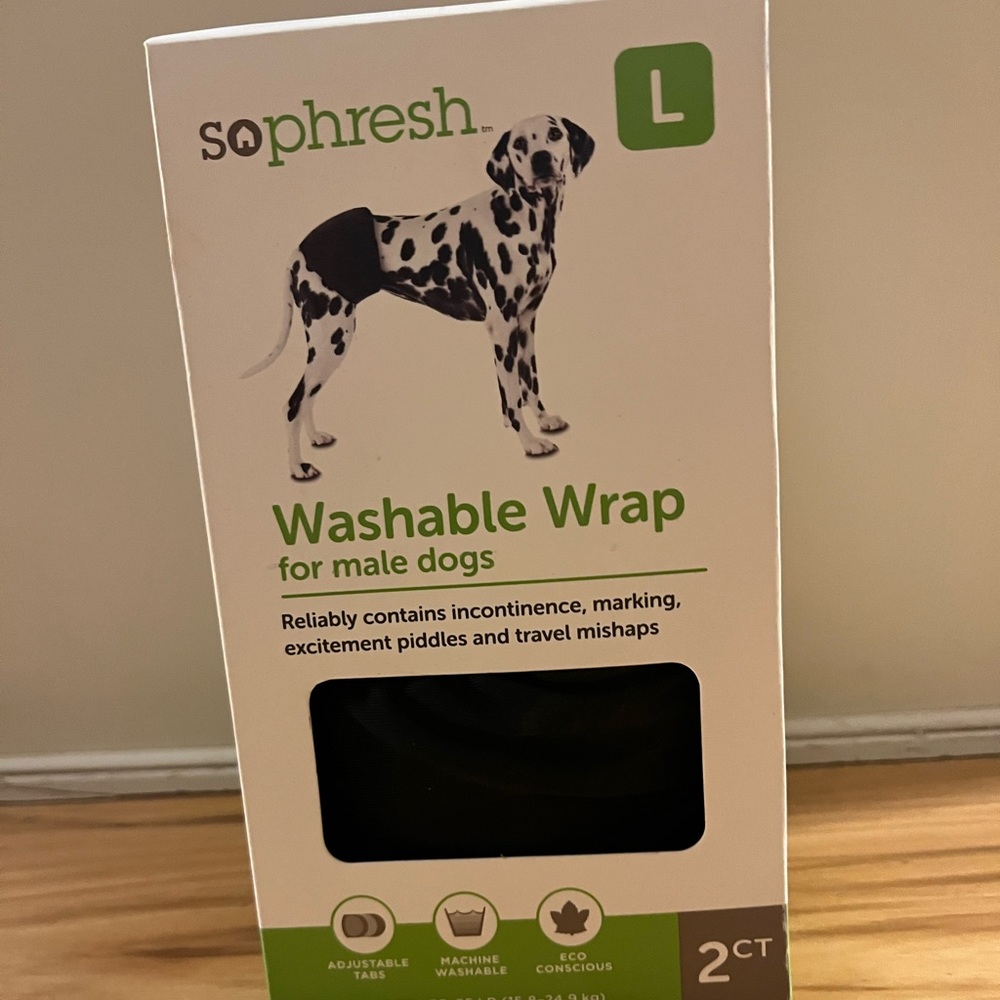 Two washable dog diapers - large dog- tried on but never used.